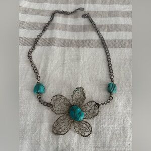 Y2K Turquoise Flower Necklace
